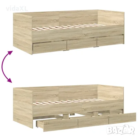 vidaXL Дневно легло с чекмеджета, без матрак, сонома дъб, 90x200 см, снимка 8 - Спални и легла - 56146817