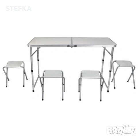 Комплект сгъваема алуминиева маса с 4 стола – идеален за къмпинг, двор и почивка, снимка 2 - Къмпинг мебели - 53079471