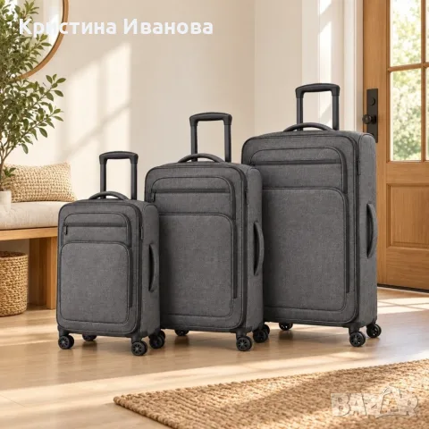 Комплект 3 текстилни куфара с колелца – малък, среден и голям