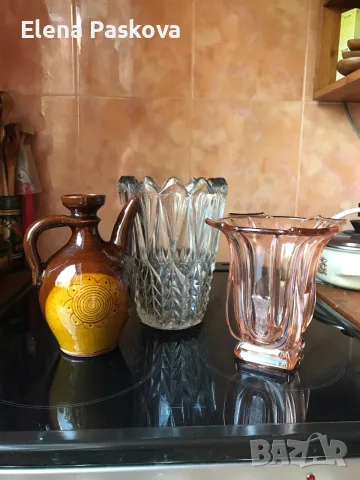 вази масивно стъкло бяла и розово и стомна керамика, снимка 2 - Вази - 55831269