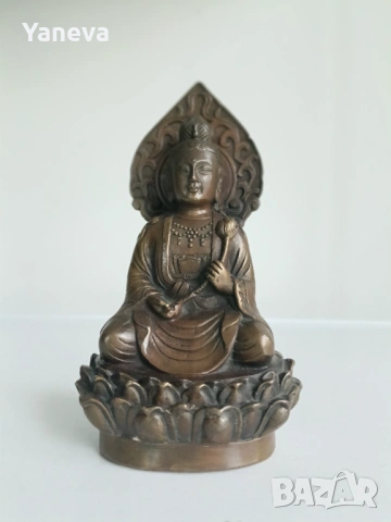 Бронзова статуетка на Гуанин , известна като богиня на състраданието, снимка 4 - Статуетки - 53899127