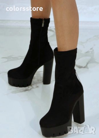 Боти на ток - черeн велур - NA7