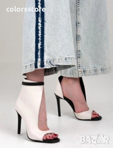 Летни боти на ток - бяло и черно кожа - ST31