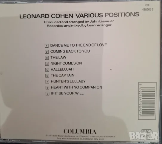 Leonard Cohen  Various positions   cd album, снимка 2 - CD дискове - 56091179