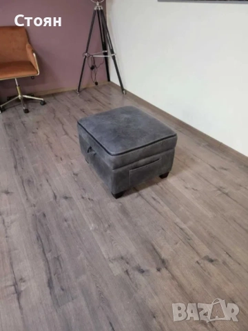 Тъмно сива табуретка от плат с функция ракла, снимка 2 - Дивани и мека мебел - 52010669