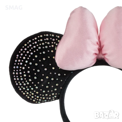 Коледна диадема с ушички на мишле, черна с многоцветни камъчета и розова панделка_1245267, снимка 3 - Шноли, диадеми, ленти - 52707753