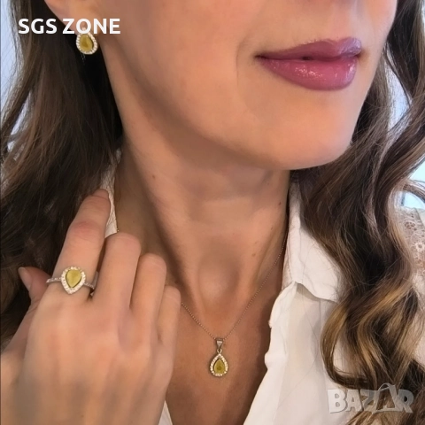 класическа висулка с естествен жълт сапфир, снимка 3 - Колиета, медальони, синджири - 51987214