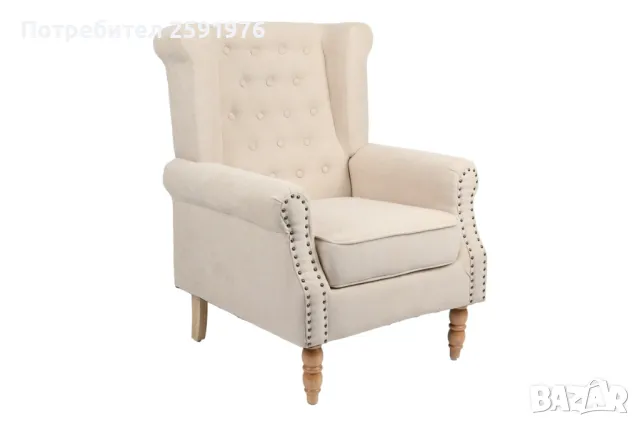 Удобно кресло Puzzle-home Piore, Бял, Дървени крака, 77x80x106cm, снимка 1