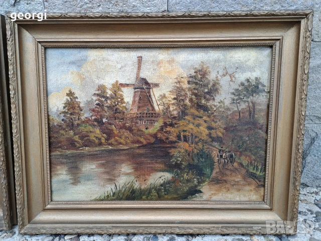 две антични картини маслени бои върху платно на художника M. Vasseax, снимка 2 - Картини - 54029832