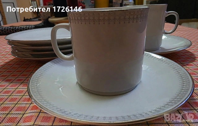 Порцеланови сет 2 бр. и чинийки 4 бр. със сребърен кант на Winterling Kirchenlamitz Bavaria Germany 