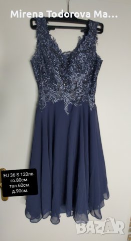 Абитуриентски рокли от шифон с дължина до коляното с V-образно деколте и мъниста.EU36 S-120лв., снимка 3 - Рокли - 36671659