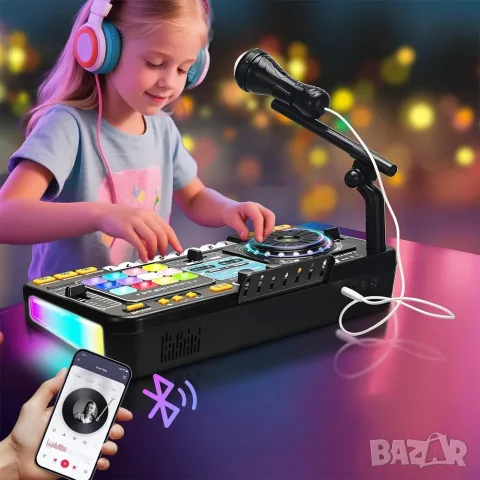 DJ миксиращ пулт с Bluetooth и микрофон на стойка 🎤 и клавир 🎹 , снимка 5 - Образователни игри - 55877263