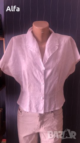 бяла риза с къс ръкав, снимка 2 - Ризи - 42576891