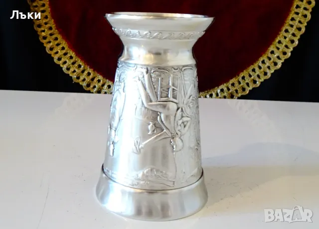 Немска чаша от калай,картини от любовна песен. , снимка 7 - Антикварни и старинни предмети - 48042290