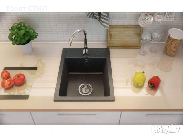 Гранитна Мивка за Кухня модел РИГА графит - Антибактериална Цвят Черно Кухненска мивка , снимка 9 - Мивки - 30068636