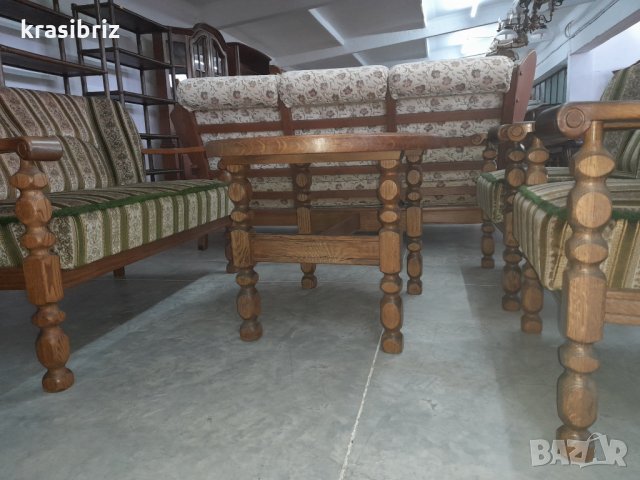 К-т Масивен Диван-Двойка с 2 фотьойла и маса , снимка 2 - Дивани и мека мебел - 34935509