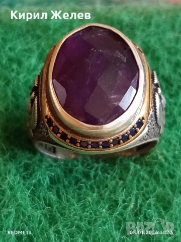 Поръчков Колекционерски сребърен пръстен с Лилав Аметист ювелирна изработка 52495, снимка 2 - Пръстени - 52985044