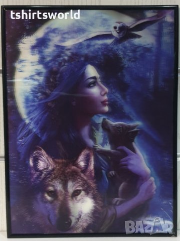 Нова 3D картина Момиче с Вълк