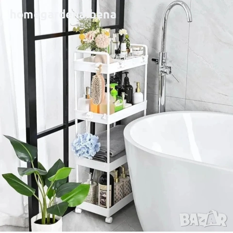 Компактна количка-етажерка за баня и кухня с колела – многофункционална, снимка 4 - Етажерки - 54166640