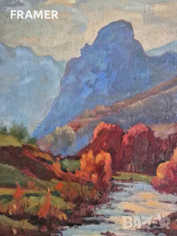 Г. Гатев Залез в Родопите пейзаж 1984 година картина с маслени бои , снимка 3 - Картини - 49291958