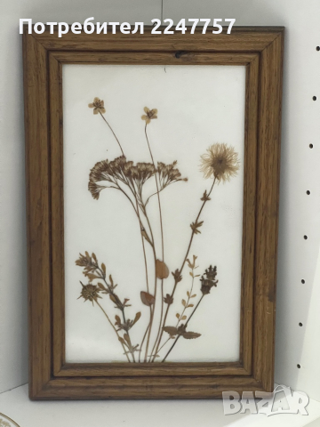 Дървена картина със сухи цветя