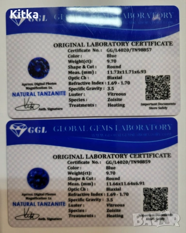 Комплект сертифицирани танзанити , снимка 5 - Други ценни предмети - 40764907