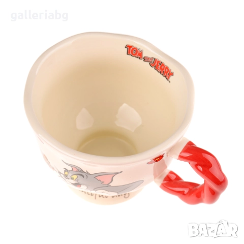 Керамична чаша Tom & Jerry – ретро дизайн с червена дръжка, 200 мл, снимка 3 - Чаши - 52672470