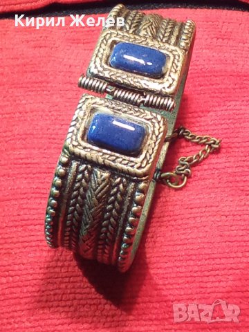 СТАРА БРОНЗОВА ВЪЗРОЖДЕНСКА ГРИВНА с ЩИФТ и СИНЯ КЕРАМИКА ОРНАМЕНТИРАНА 9839