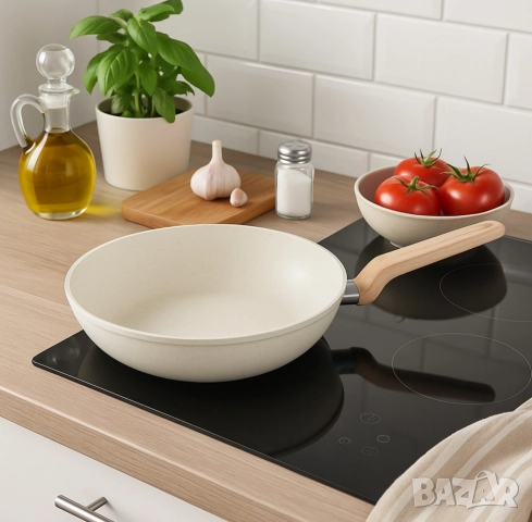 Тиган Уок Voltz Nice, 30x8.5см., Кован алуминий, Мраморно покр., Индукция, Кремав меланж