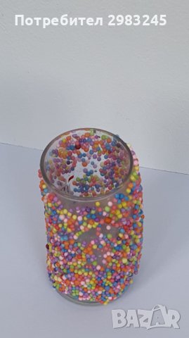 Стъклена чаша декорирана с цветни топченца , снимка 5 - Декорация за дома - 42114244