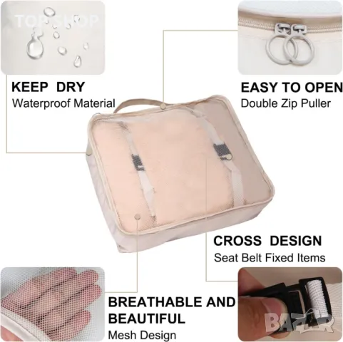 QiYiCAT 10 бр. Свръхлеки компресионни органайзери за пътуване за ръчен багаж Бежово и сиво, снимка 5 - Органайзери - 49629113