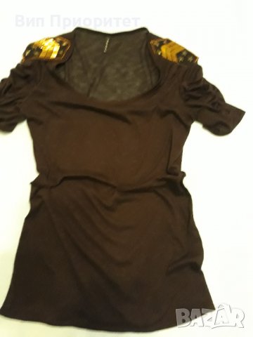 Блуза с къс ръкав биопамук-изтънен , дишащ и леко прозрачен, с пагони от ефектни златни орнаменти , снимка 4 - Тениски - 37509340
