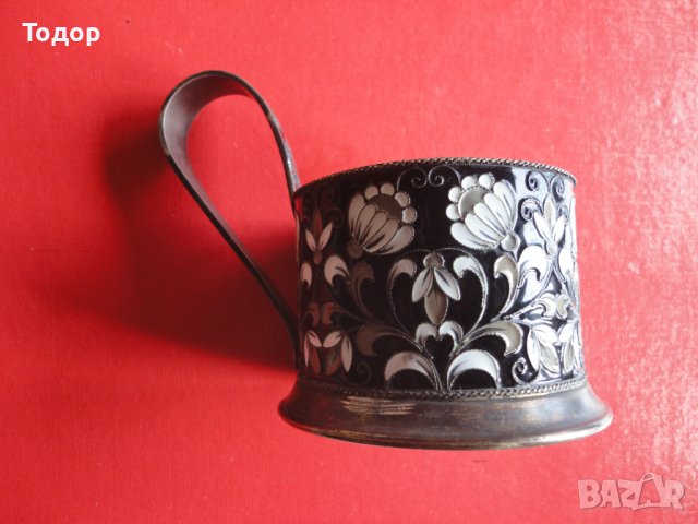 Руски сребърен подстакан чаша емайл позлата 916