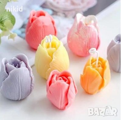 2 размера 3d Затворено Лале силиконов молд форма декорация украса фондан шоколад гипс свещ, снимка 5 - Форми - 30355180