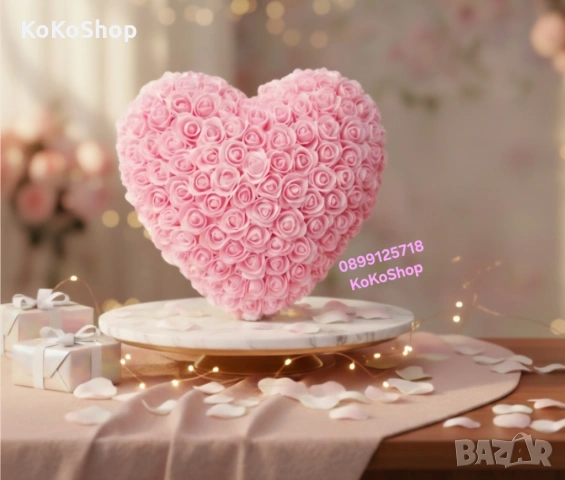 Розово сърце от рози в луксозна кутия с панделка– романтичен подарък, снимка 4 - Декорация за дома - 53155595
