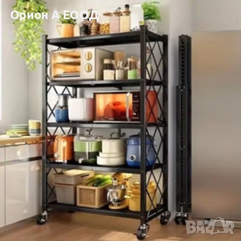 Сгъваем Стелаж с 5 рафта на Колелца, Изцяло Метален, Издържа 200 килограма , снимка 1
