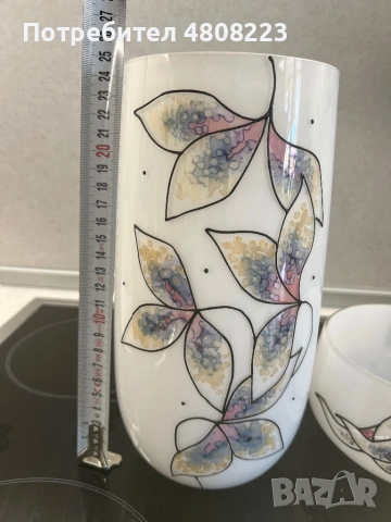 Ръчно рисувани стъклена ваза и купа, снимка 2 - Декорация за дома - 54317297