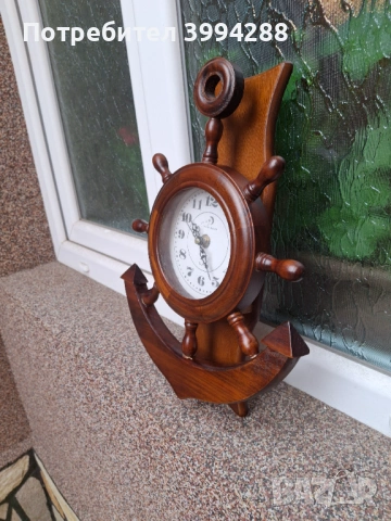 Дървен часовник със котва и рул, снимка 2 - Стенни часовници - 53944436
