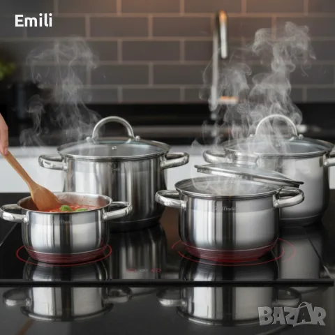 Комплект тенджери Cheffinger – 8 части инокс с капаци, за всички видове котлони, снимка 3 - Съдове за готвене - 56133864