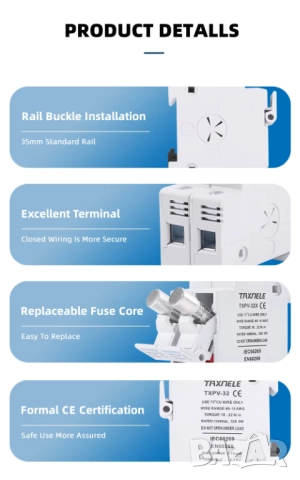 Taxnele 2P паралелен DC държач за предпазители за соларни фотоволтаични системи 10*38 мм DC 1000V, снимка 15 - Друга електроника - 52702189