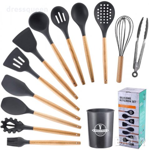 2776Силиконови кухненски прибори 12бр с поставка, снимка 10 - Прибори за хранене, готвене и сервиране - 30378961