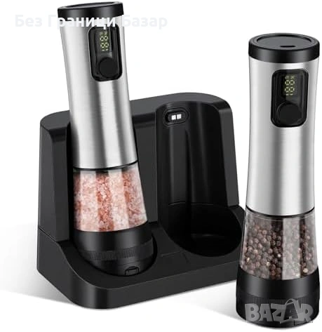 Нови автоматични мелнички за подправки LED светлина USB-C заряд за сол и пипер с база 5 степени 100 