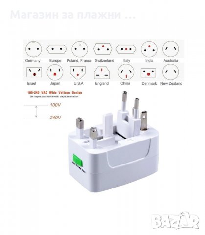УНИВЕРСАЛЕН ТУРИСТИЧЕСКИ АДАПТЕР - ПРЕХОДНИК КЪМ AU/UK/US/EU СТАНДАРТИ - код 0134, снимка 5 - Ключове, контакти, щепсели - 34089933