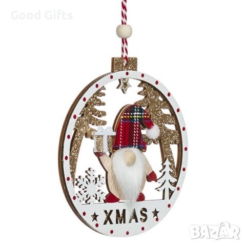 5 броя Дървени коледни висулки за елха, Гном с подарък, 11см, снимка 3 - Декорация за дома - 42699068