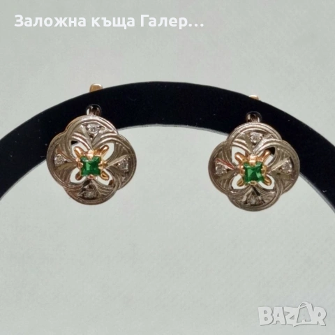 Златни обеци с фианити – съветско злато, проба 585, 5,95г