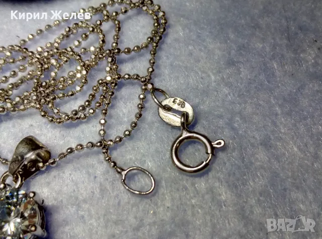 СТИЛНО НЕЖНО СРЕБЪРНО КОЛИЕ със СРЕБЪРЕН ПЕНДАНТ с ПРЕЛЕСТЕН ФИАНИТ СРЕБРО 925 с БЯЛА ПОЗЛАТА 40206, снимка 6 - Колиета, медальони, синджири - 50417289