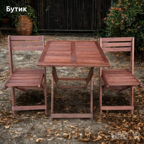 Градински комплект Kreta Muhler Meranti - 3 части, дърво, снимка 2 - Градински мебели, декорация  - 50276028