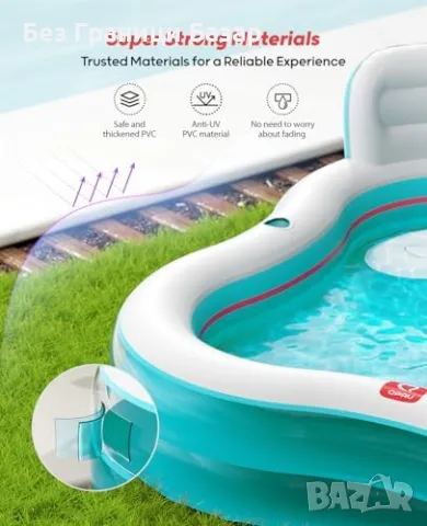 Нов Надуваем басейн QPAU с облегалки – двор/градина, възрастни/деца, снимка 5 - Басейни и аксесоари - 49659955