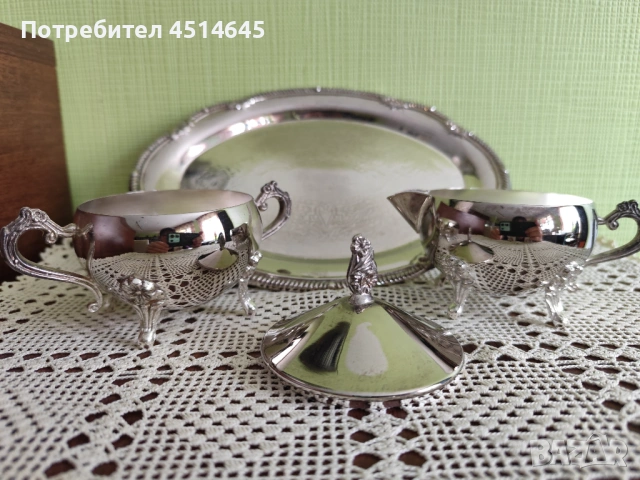 Комплект за кафе посребрен, снимка 2 - Сервизи - 54234484