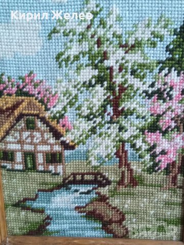 СТАР ГОБЛЕН СЕЛСКА КЪЩА ГЕРМАНИЯ ПАСТОРАЛЕН ПРОЛЕТЕН СЕЛСКИ ПЕЙЗАЖ в ДЪРВЕНА РАМКА 30925 , снимка 2 - Гоблени - 37791358